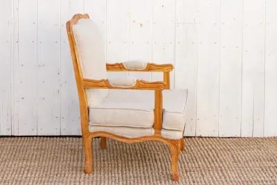 Finely Carved French Linen Armchair