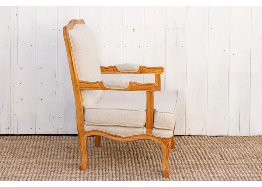 Finely Carved French Linen Armchair