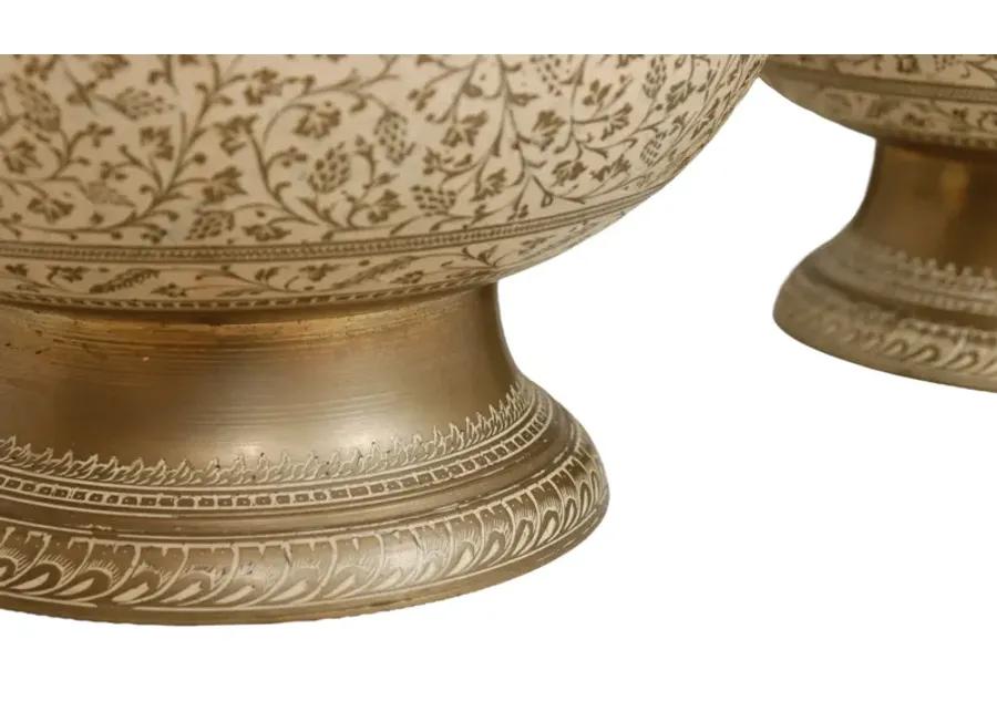 Moroccan Sgraffito Brass Lamps - a Pair - gold