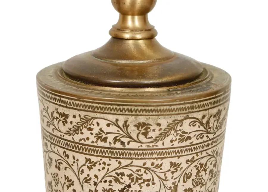 Moroccan Sgraffito Brass Lamps - a Pair - gold