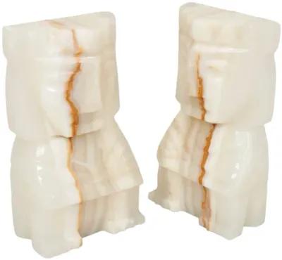 Mayan Figure Agate Bookends - a Pair - white