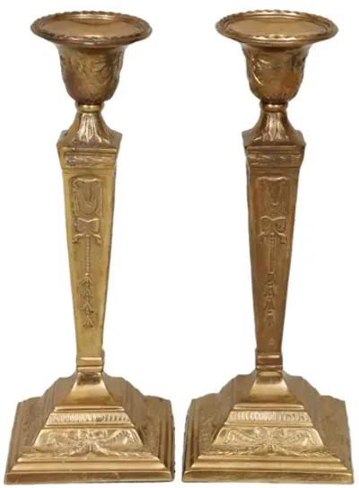 Repousse Brass Taper Candlestick Holders - Gold