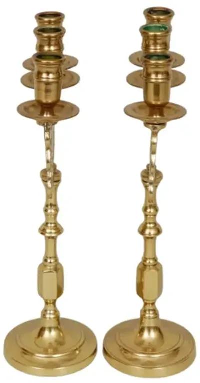 Brass Lions of Judah Shabbat Candelabra - Gold