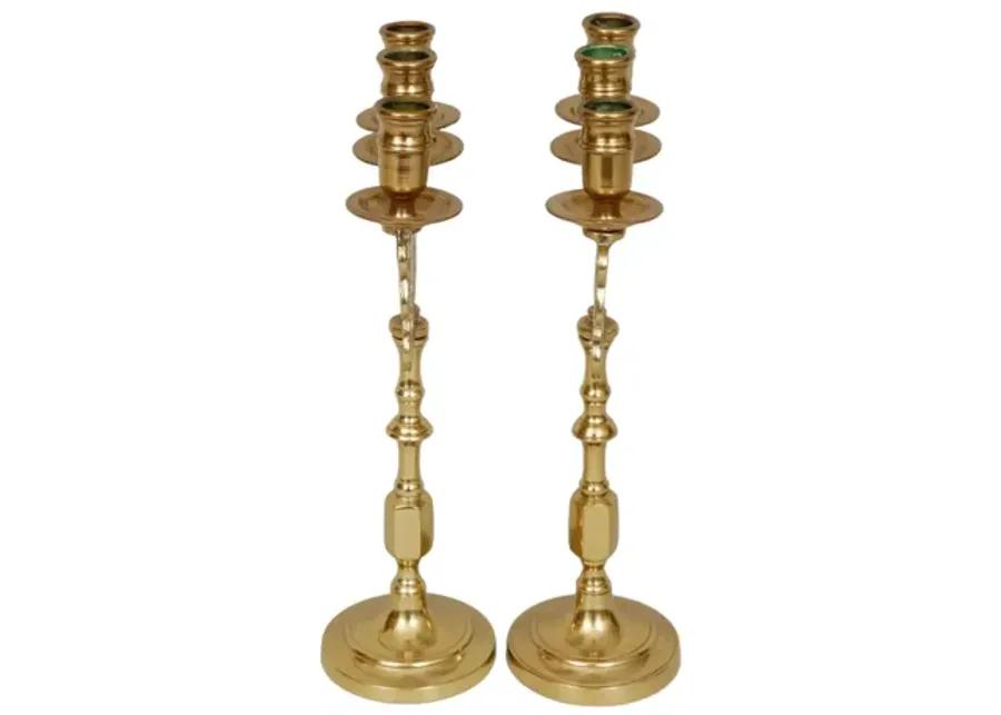 Brass Lions of Judah Shabbat Candelabra - Gold