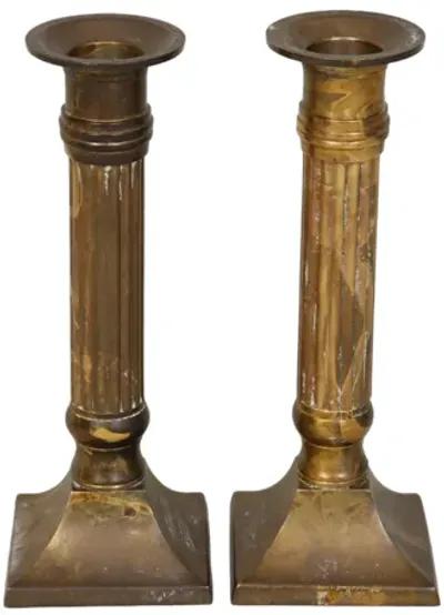 Brass Candlestick Holders - a Pair - Gold