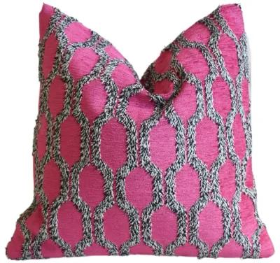 Pink W/ Black & White Shag Velvet Pillow