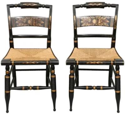 Hitchcock Rush Seat Chairs - a Pairs - Black