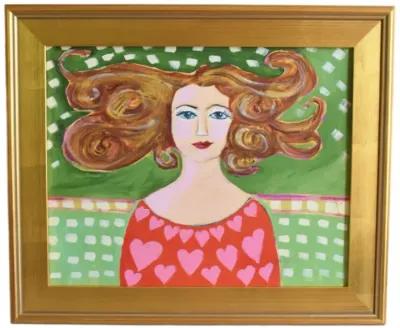 French Mademoiselle with Long Red Hair - Green