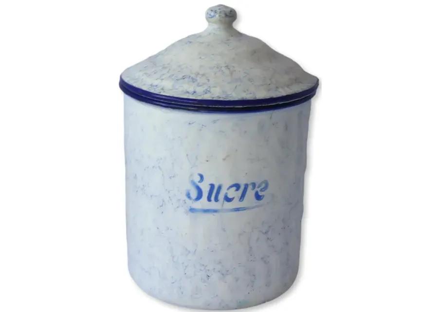 1920s French Enameled Kitchen Canisters - Blue