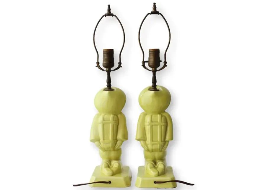 1950s Chinoiserie Man & Woman Lamps - Yellow