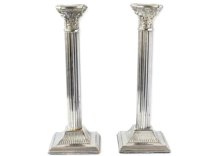 Vintage Silver-Plate Column Candlesticks