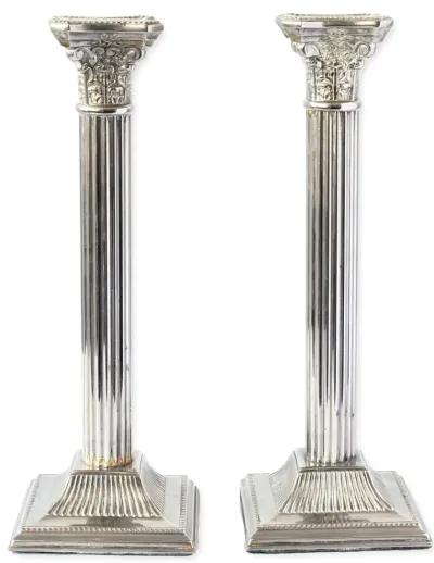 Vintage Silver-Plate Column Candlesticks