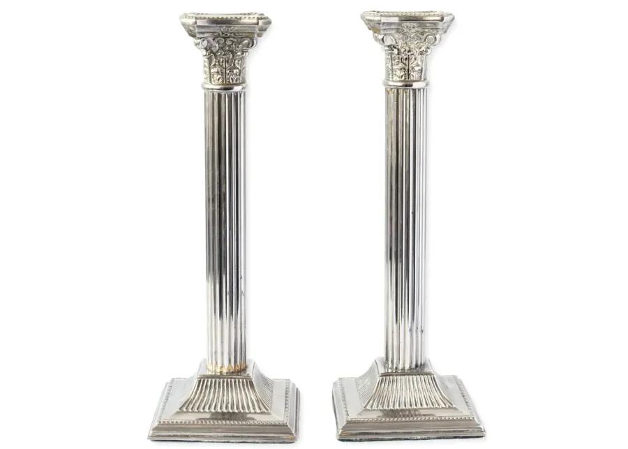 Vintage Silver-Plate Column Candlesticks