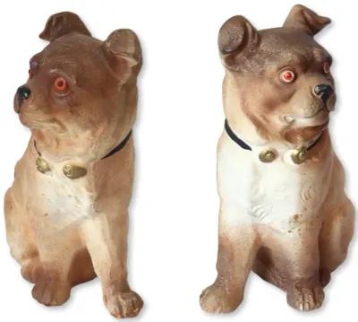 Vintage Porcelain Bisque Pug Dogs - Set of 2 - Brown