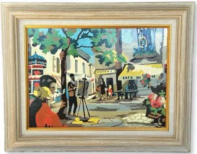 Midcentury Paris Street Painting - Blue