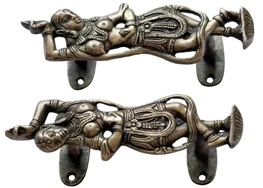 Indian Dancer Brass Door Handles - a Pair - Black