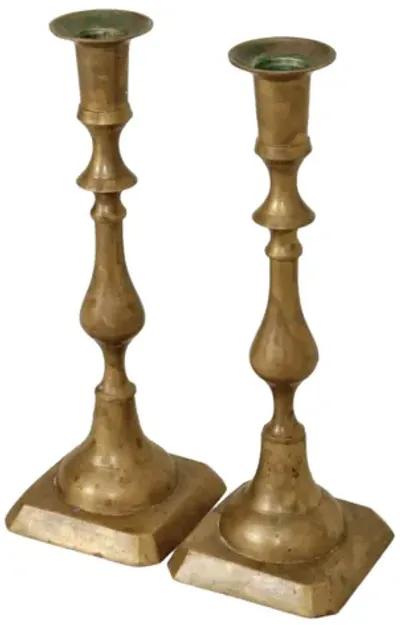 Traditional Brass Candlestick Holders - Gold