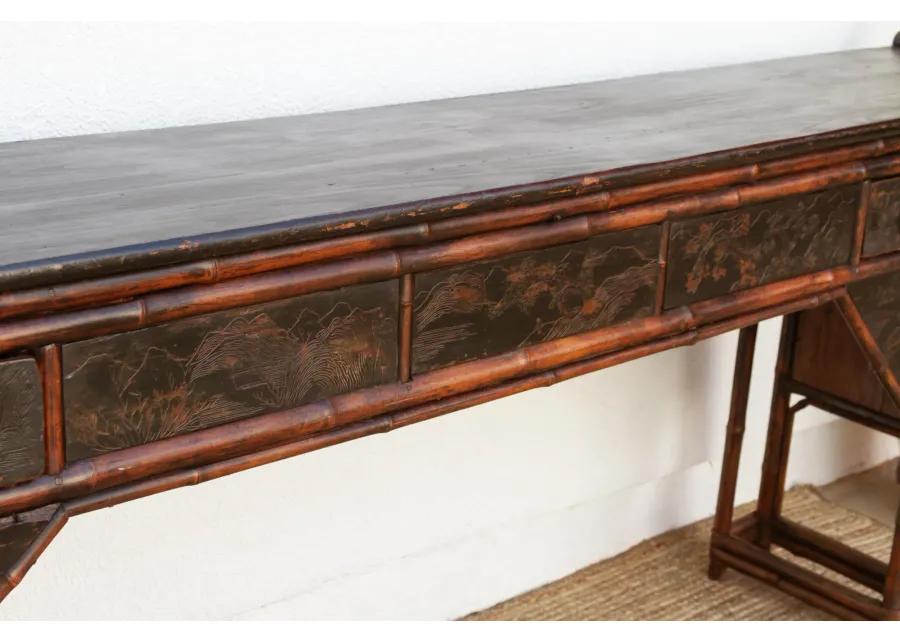 Antique Bamboo Long Chinoiserie Console