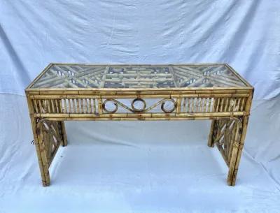 Chinoiserie Bamboo & Glass Console Table - Brown