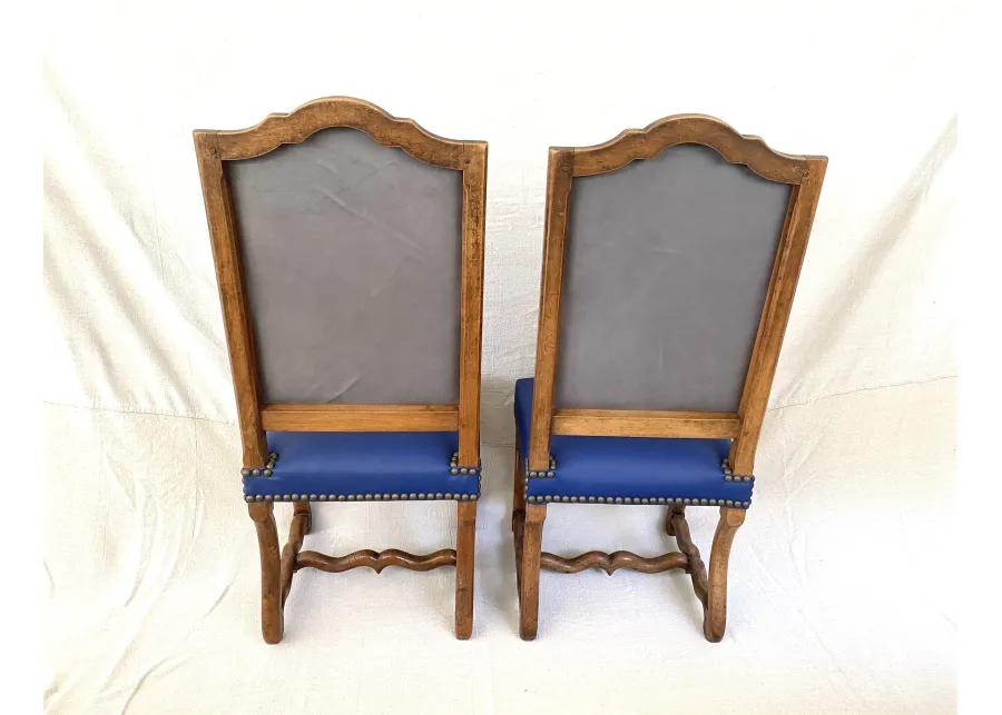 French Os De Mouton Leather Chairs/ Pair - blue