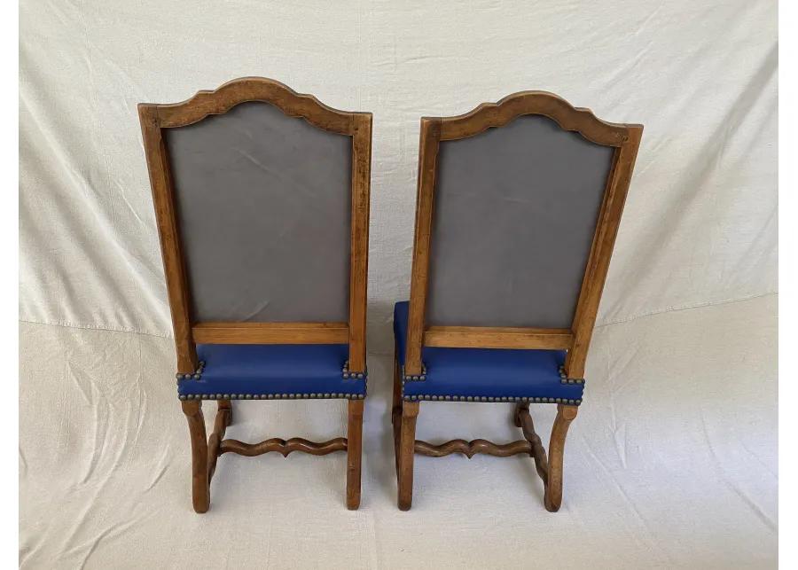 French Os De Mouton Leather Chairs/ Pair - blue