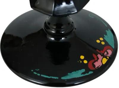 Black Glass Candlestick Holders - a Pair