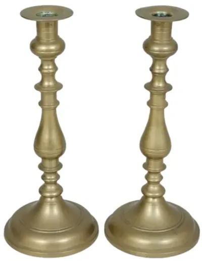 Turned Brass Candlestick Holders - a Pair