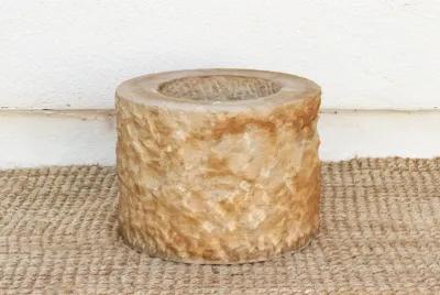 French Handcarved Stone Round Planter - 16.5" L x 16.5" W x 12" H