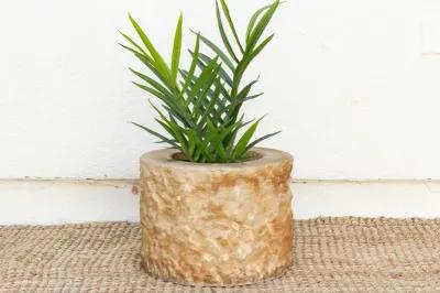 French Handcarved Stone Round Planter - 16.5" L x 16.5" W x 12" H