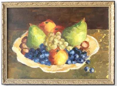 Antique French Fruit Still Life Painting - Green