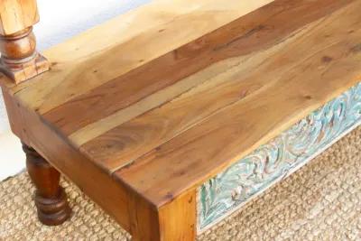 Reclaimed Wood Carved Aqua Beam Bench - Brown