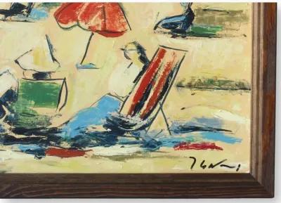 Midcentury French Beach Scene Painting