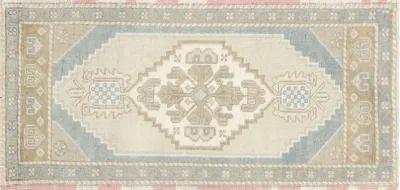 1960s Turkish Oushak Yastic -1'11"x4' - Beige