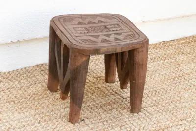 Tribal Geometric African Stool - brown