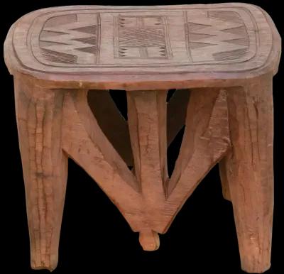 Tribal Geometric African Stool - Brown