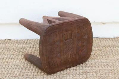 Tribal Geometric African Stool - brown