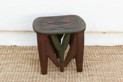 Tribal Motif Painted African End Table