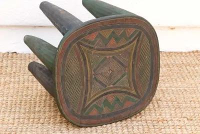 Forest Green African Nupe Side Table