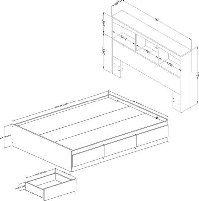 White Mates Full Bed with Bookcase Headboard - South Shore