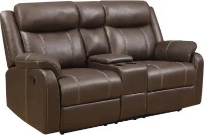 Domino Brown Reclining Loveseat with Console