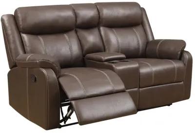 Domino Brown Reclining Loveseat with Console