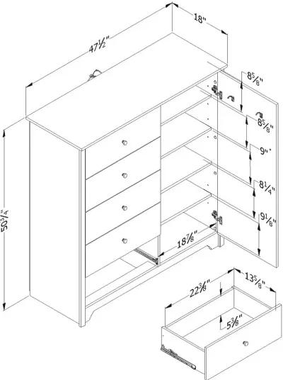 Soft Gray 5 Drawer Door Chest - Vito