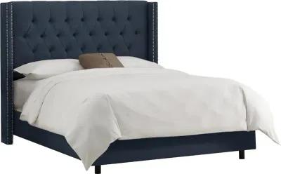 Abigail Navy Blue Diamond Tufted Wingback Full Headboard - Skyline...