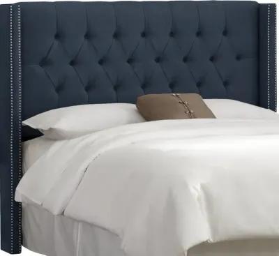 Abigail Navy Blue Diamond Tufted Wingback Full Headboard - Skyline...