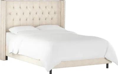 Abigail Ivory Diamond Tufted Wingback Queen Bed - Skyline Furniture