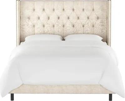 Abigail Ivory Diamond Tufted Wingback Queen Bed - Skyline Furniture