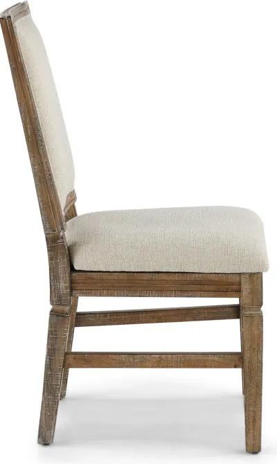 Interlude II Weathered Pine Square Back Upholstered Dining Chair