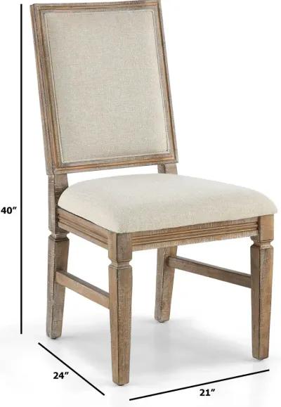 Interlude II Weathered Pine Square Back Upholstered Dining Chair