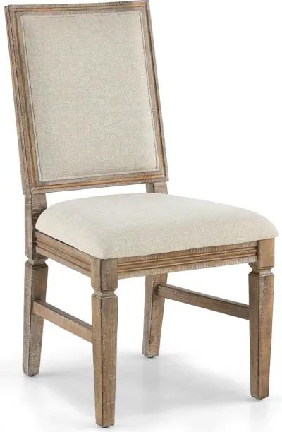 Interlude II Weathered Pine Square Back Upholstered Dining Chair