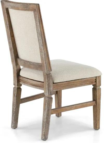 Interlude II Weathered Pine Square Back Upholstered Dining Chair